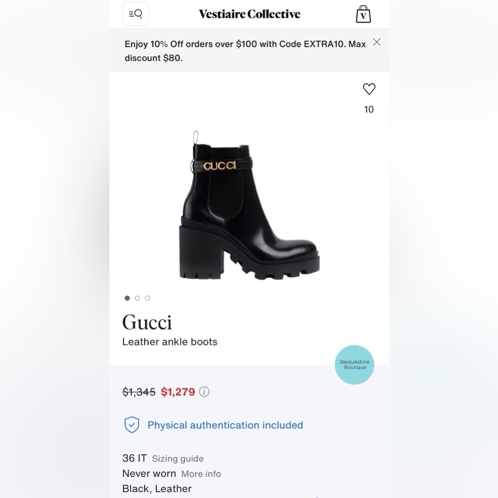 Gucci Women’s Chelsea Leather Lug Boot w/ Gold Logo Strap Size-US 9/EUR 39 NIB - Picture 17 of 17